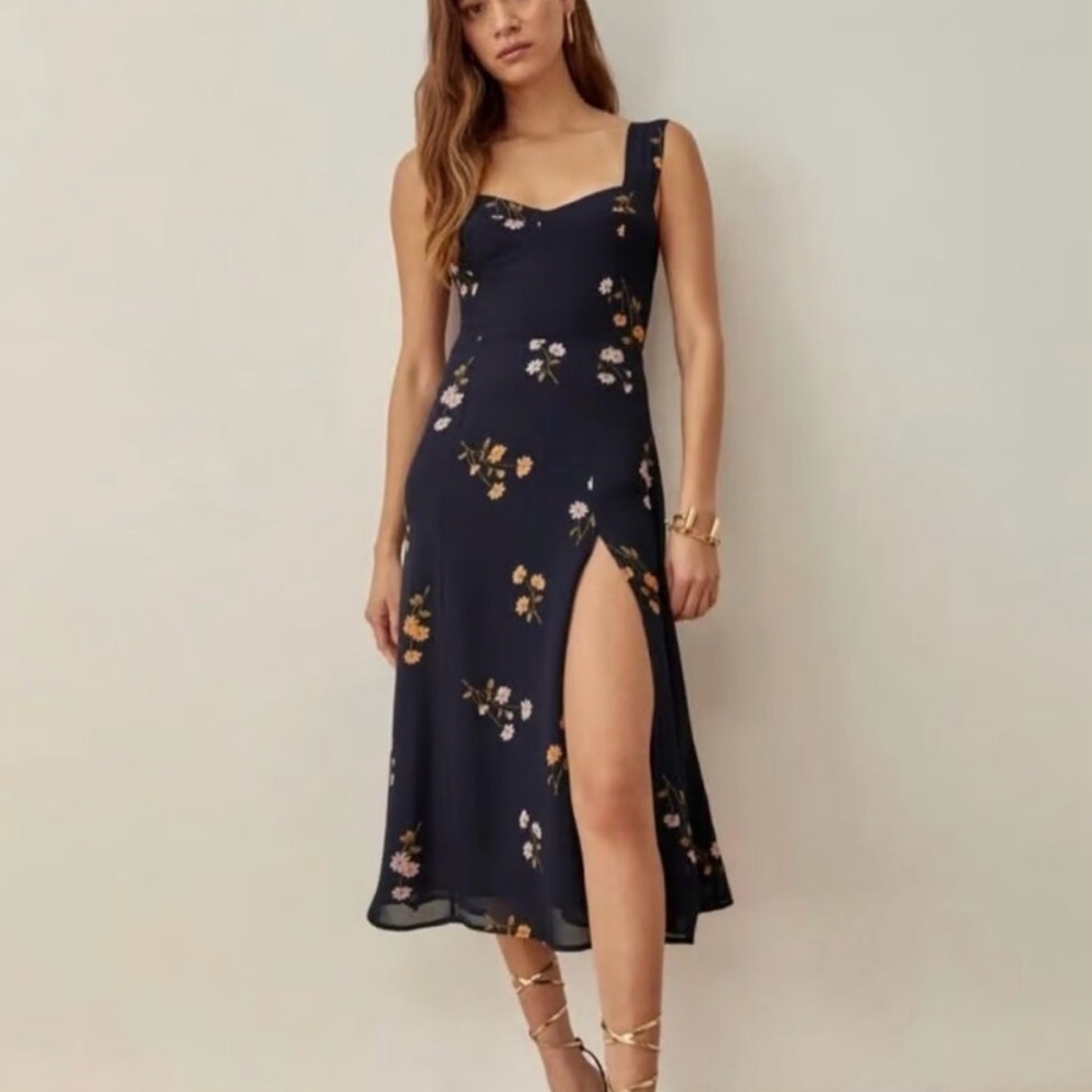 Reformation Fulton Midi Dress- Navy Floral